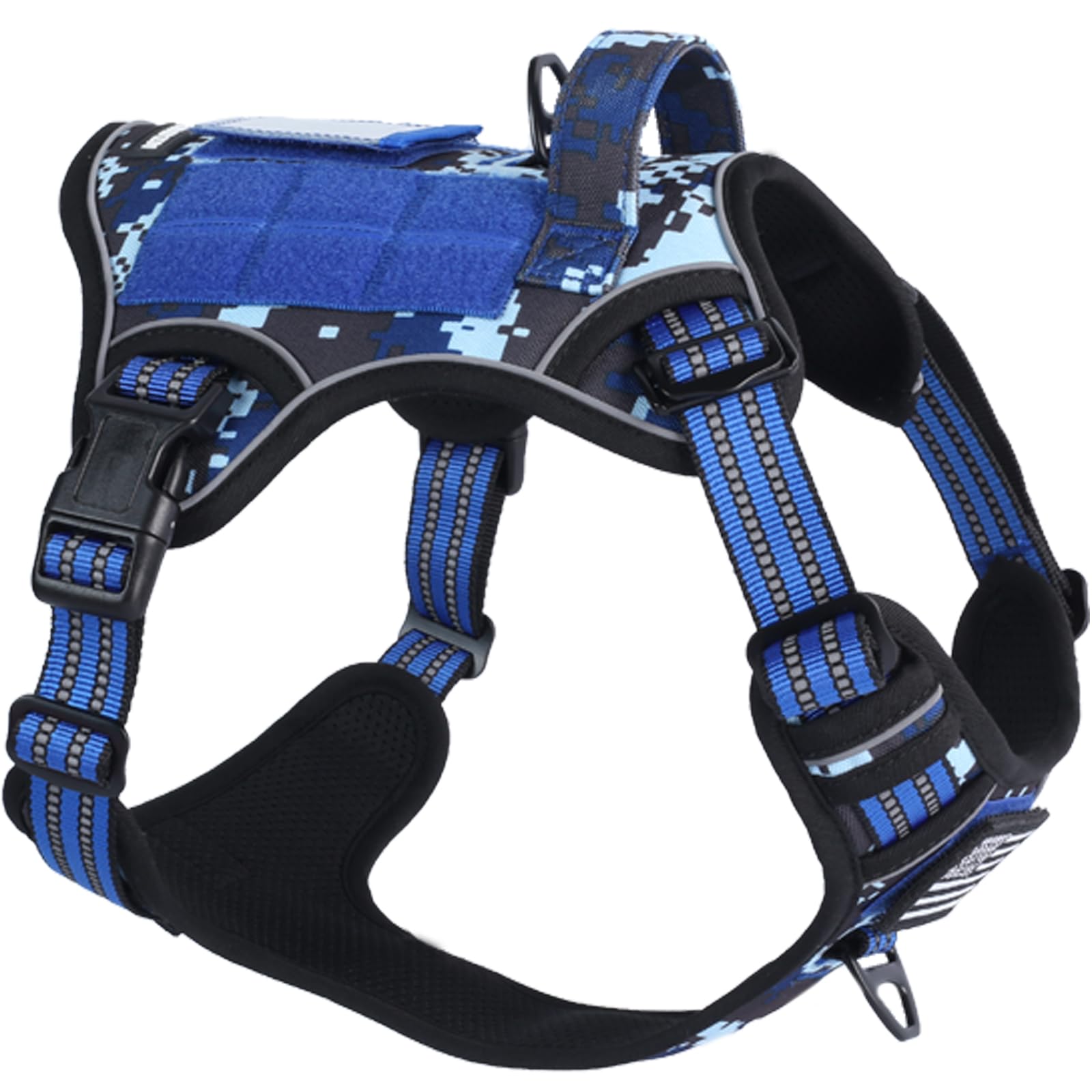 BUMBIN tactical dog harness small blue camo with no-pull design for easier walks.
