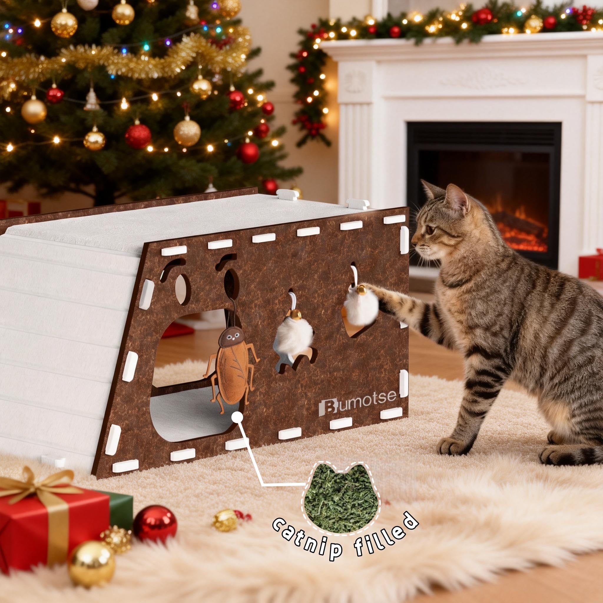Bumotse cat-cave-peekaboo-holes inspire discovery and lounging across multiple entrances.