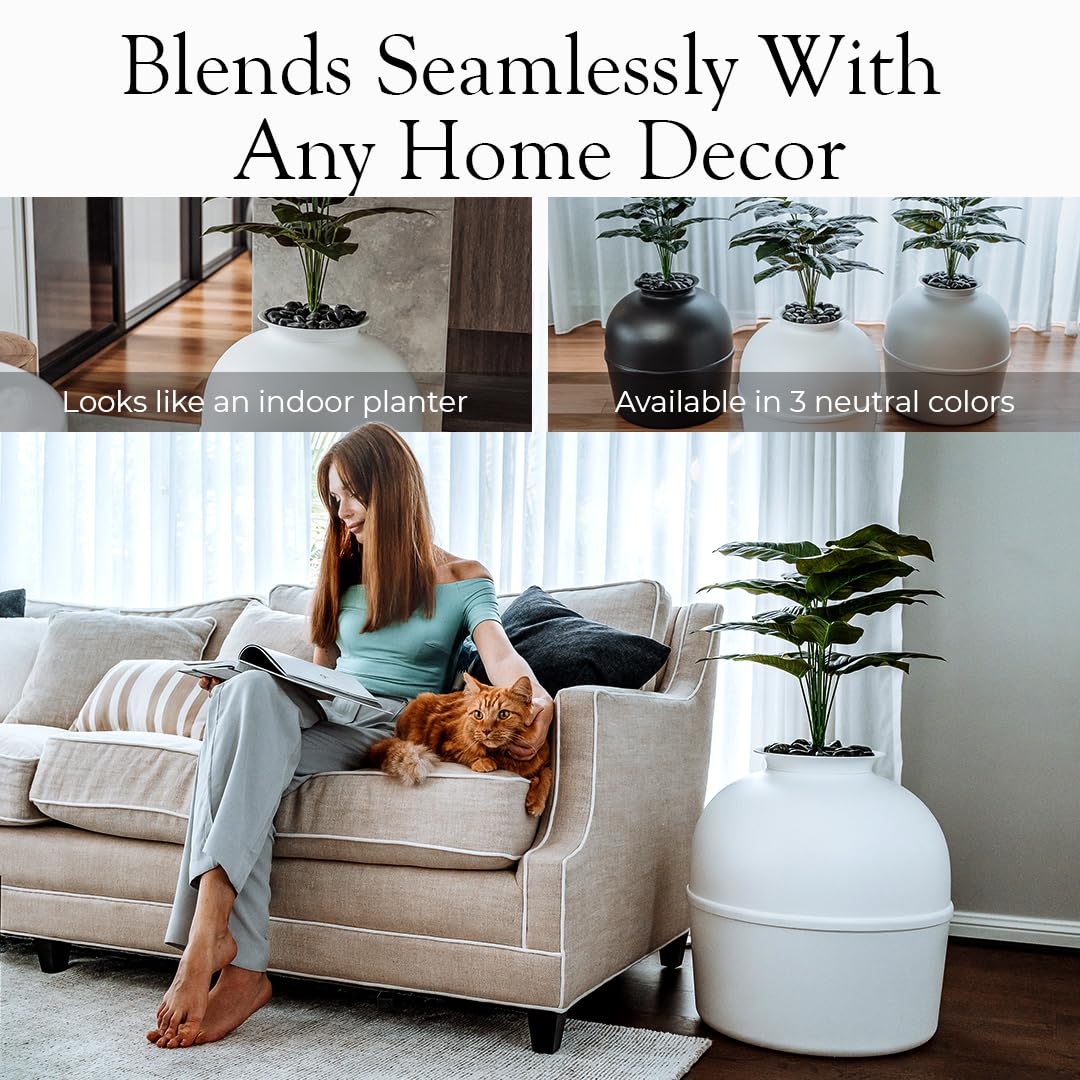 Bundle & Bliss Secret Litter Box with faux plant detail enhances décor while concealing litter.