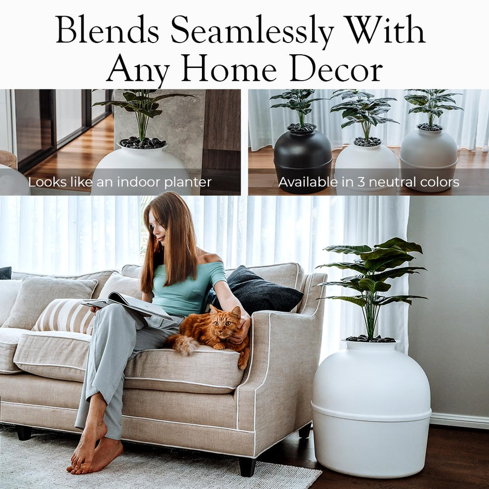 Bundle & Bliss Secret Litter Box with faux plant detail enhances décor while concealing litter.