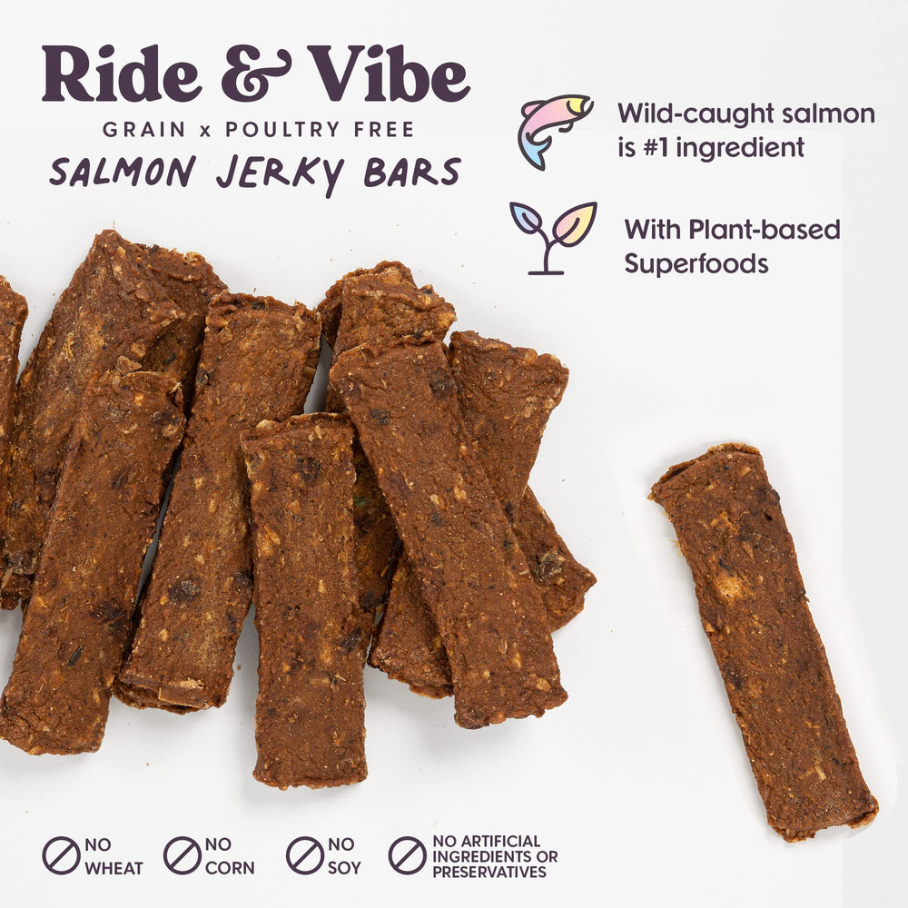 Bundle x Joy Ride & Vibe Salmon Jerky USA-made badge signals quality and safety.