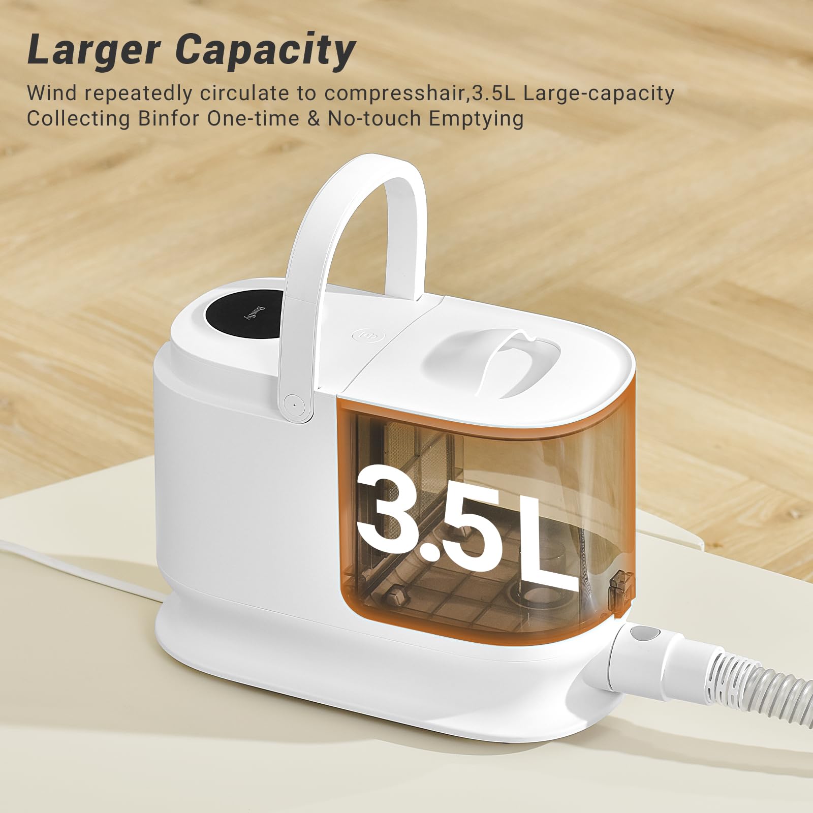 Bunfly compact storage with hose neatly stored after cleaning.