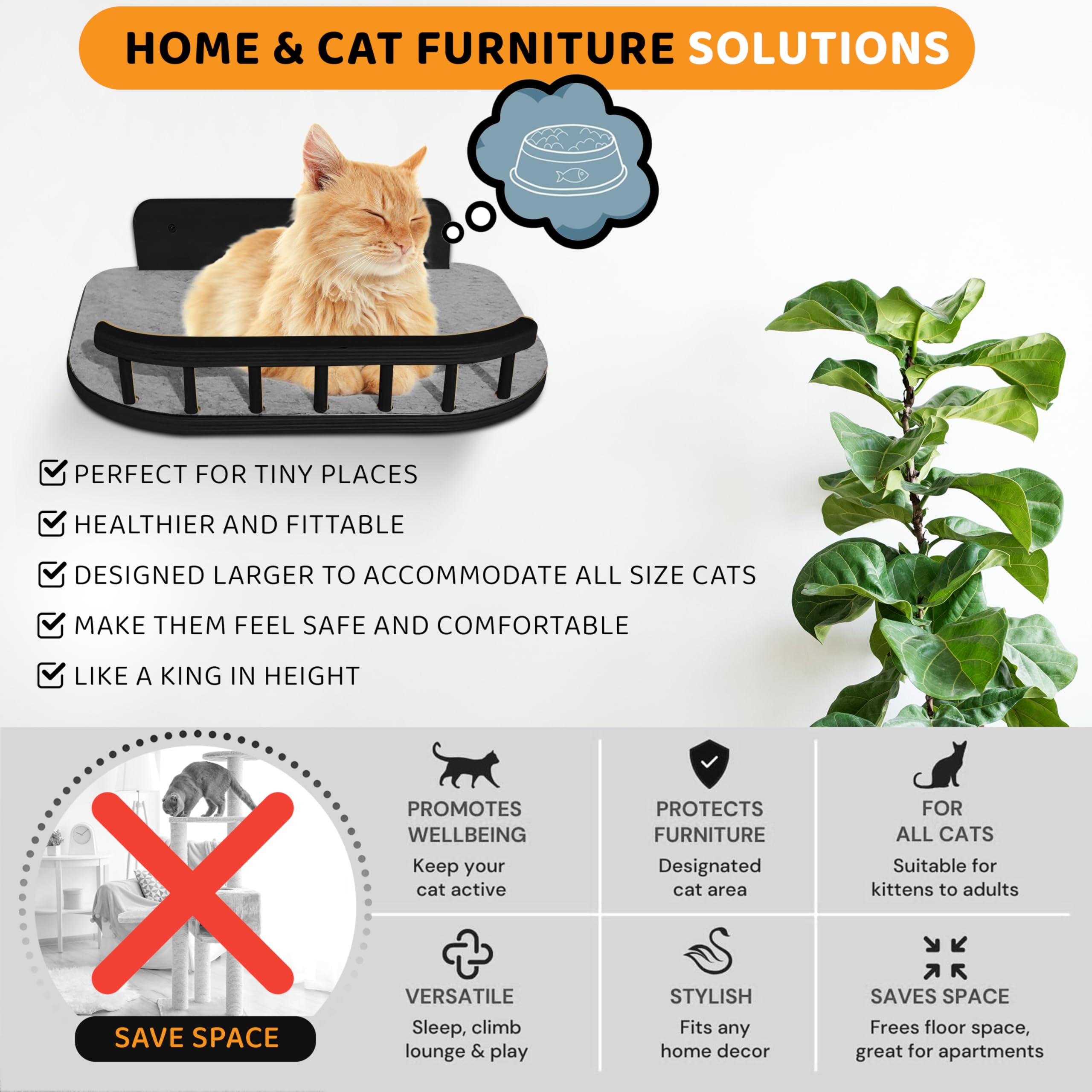 BUOGA cat wall shelves side view highlights FSC birch wood and durable finish