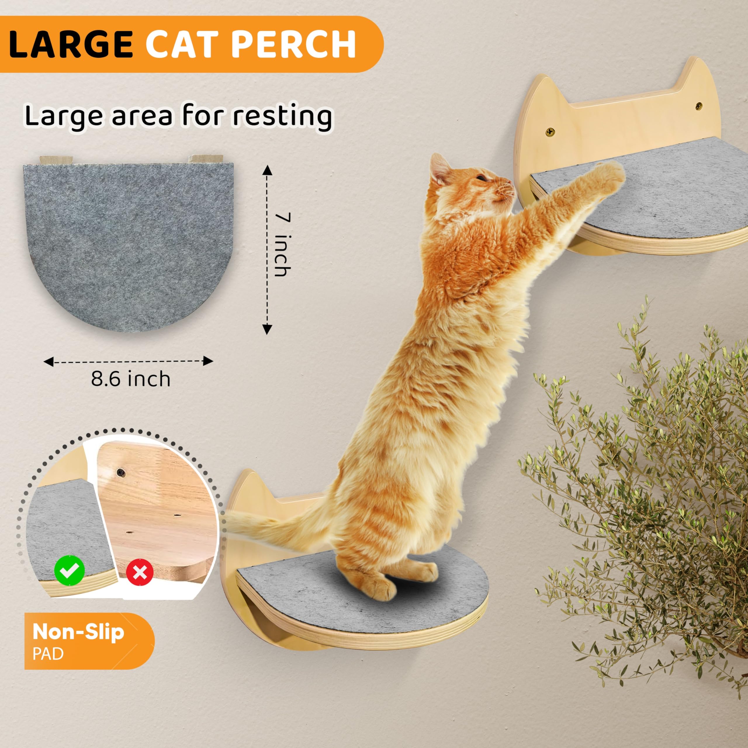BUOGA Cat Wall Shelves vertical climbing system saves floor space during indoor play.