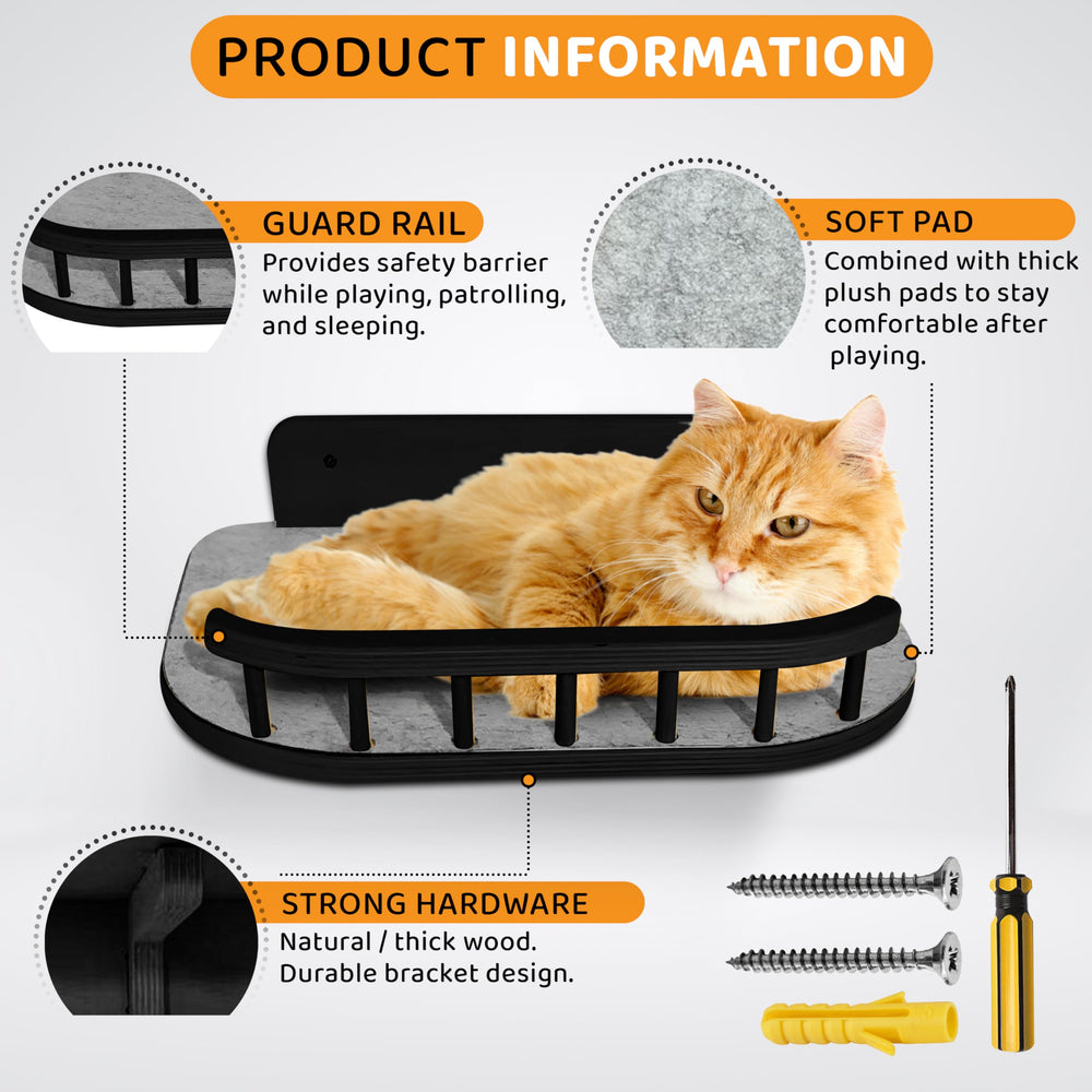 BUOGA cat wall shelves wooden step close-up shows sturdy support