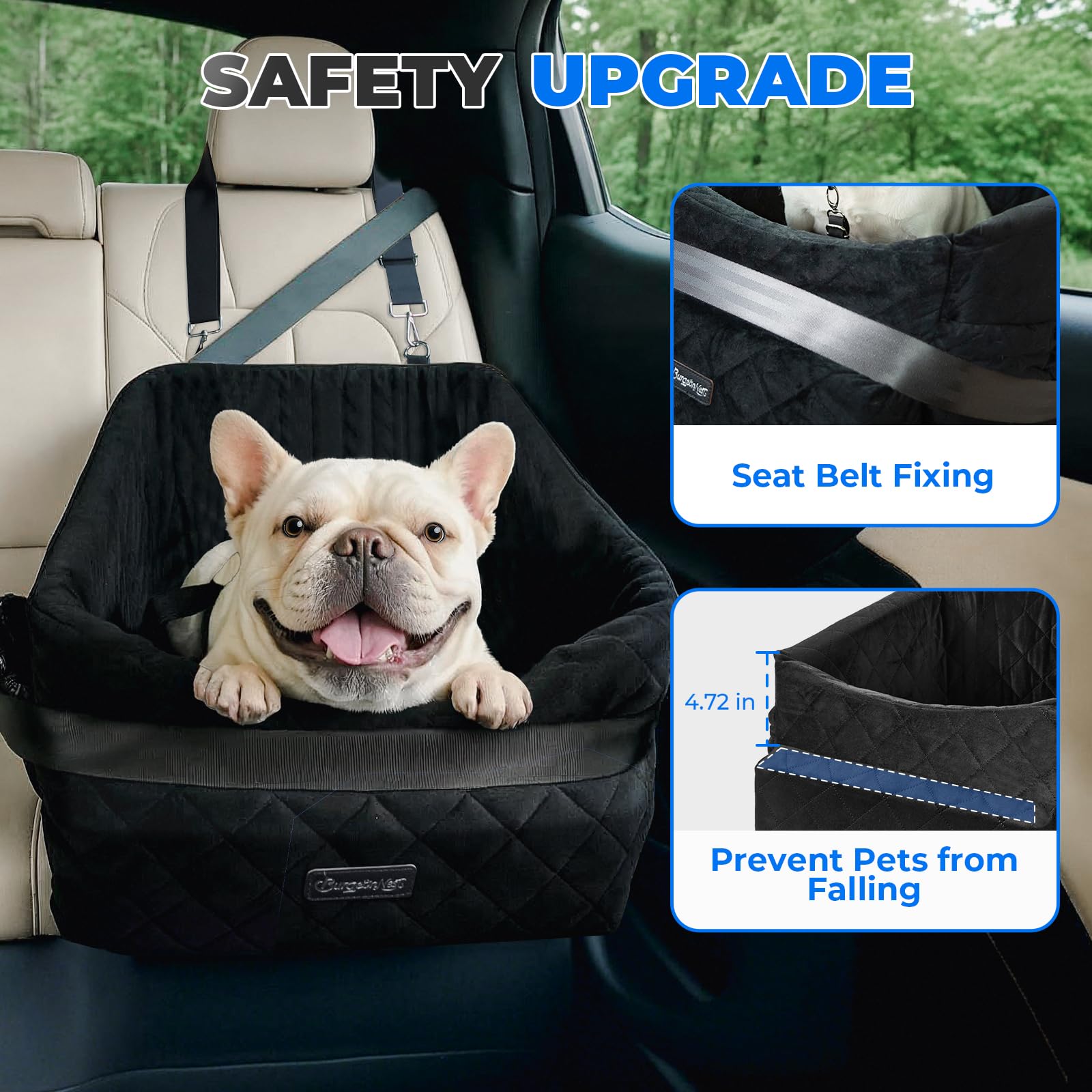 BurgeonNest dog car seat clip-on leash enables quick securement during travel