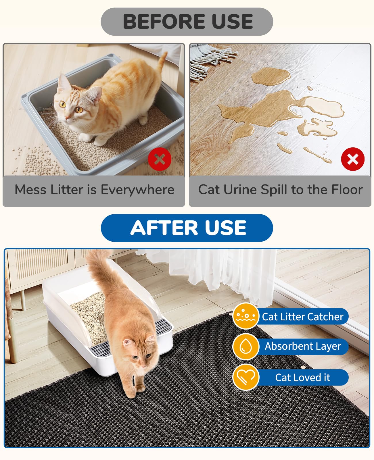 BurgeonNest cat litter mat machine-washable bottom layer for easy maintenance.