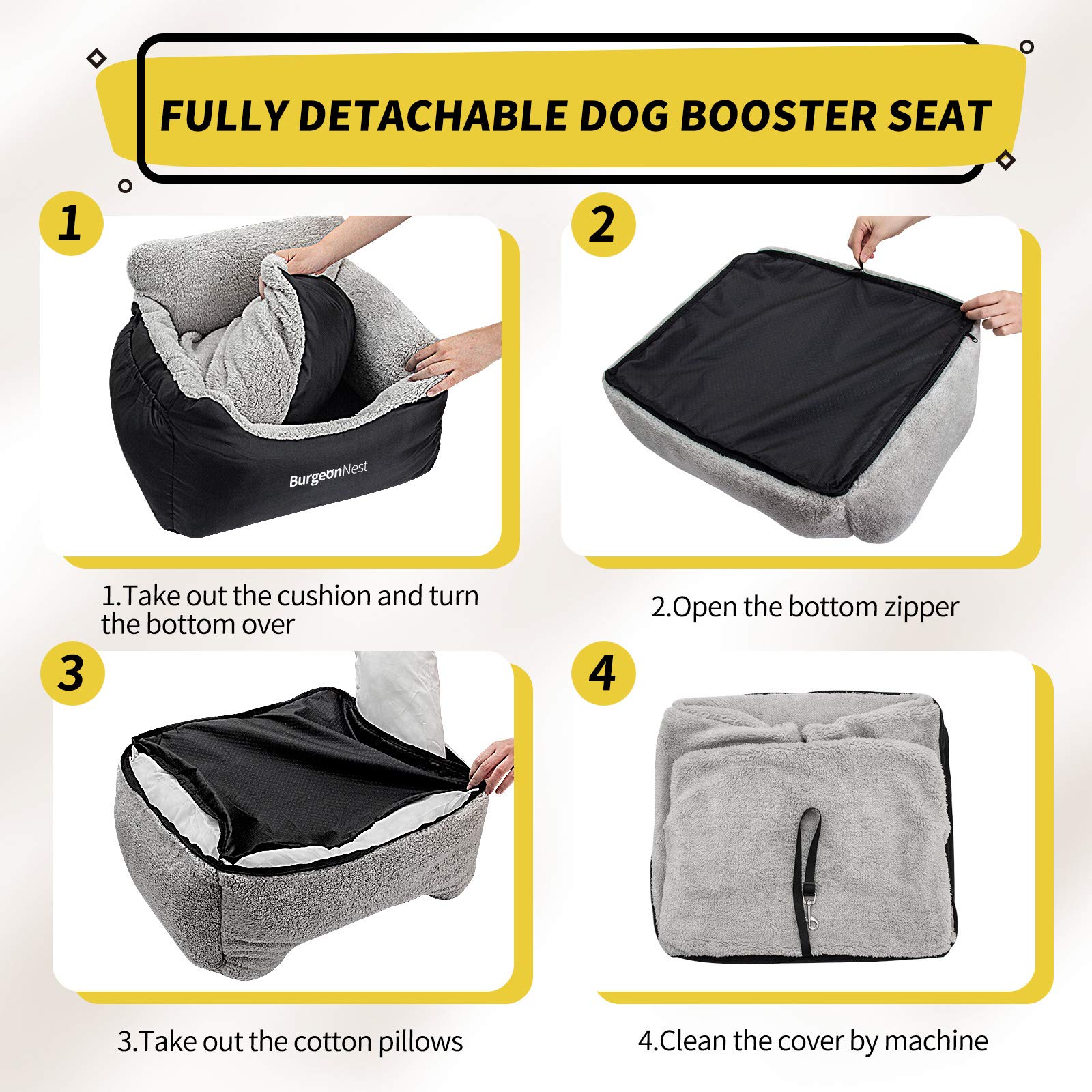 BurgeonNest dog car seat adjustable belt helps secure your puppy.