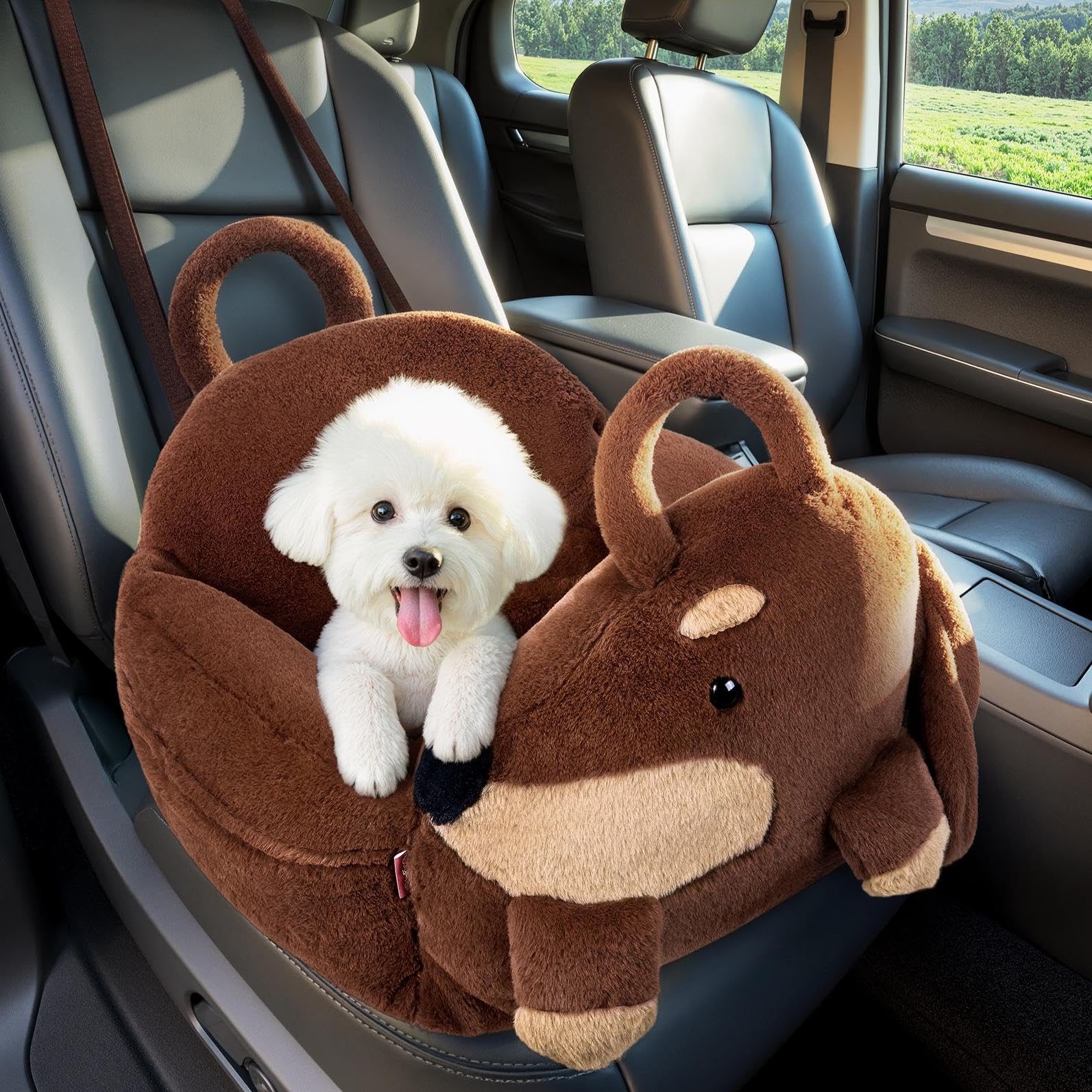 BurgeonNest small dog car seat with dachshund design offers cozy travel companionship during chilly rides.