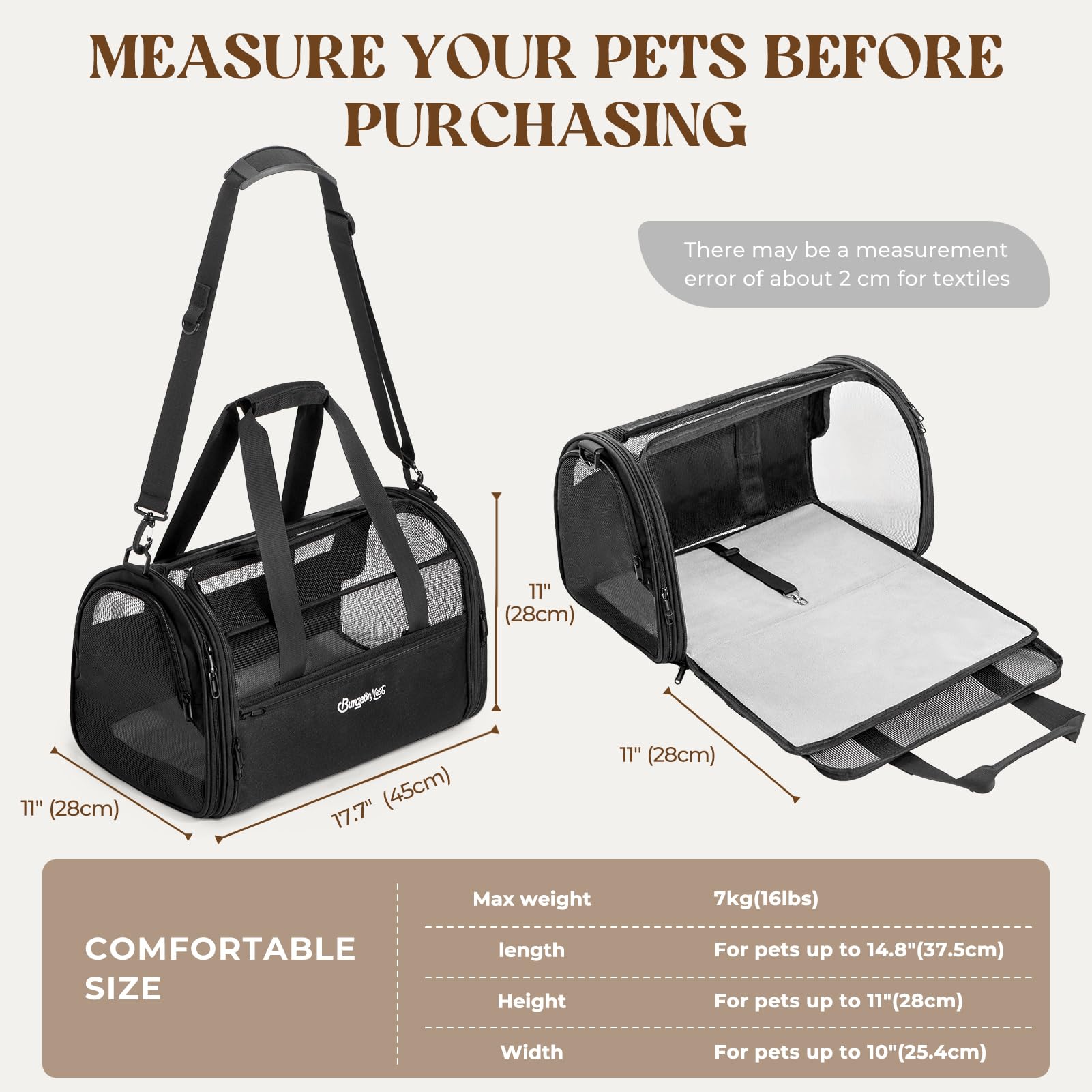 BurgeonNest expanded cozy pet bed within the carrier for restful travel