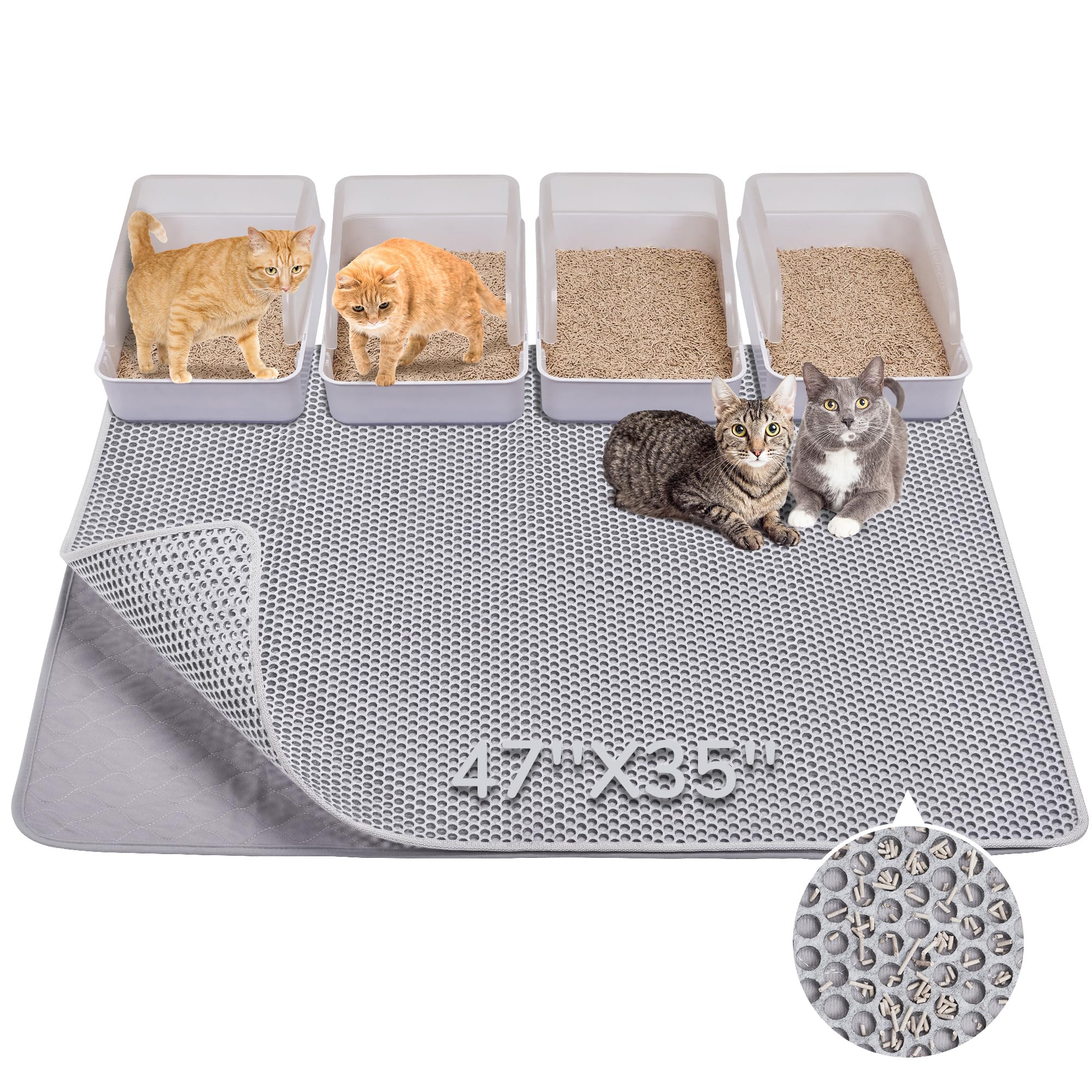 BurgeonNest cat litter mat 47x35 top view demonstrates large coverage for multi-cat homes.