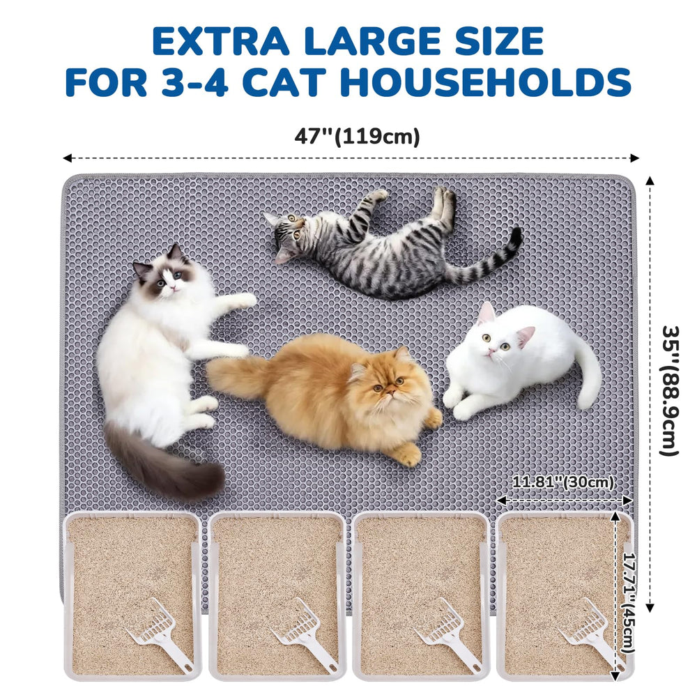 BurgeonNest cat litter mat multi-cat setup coverage shows one mat for 3-4 boxes.