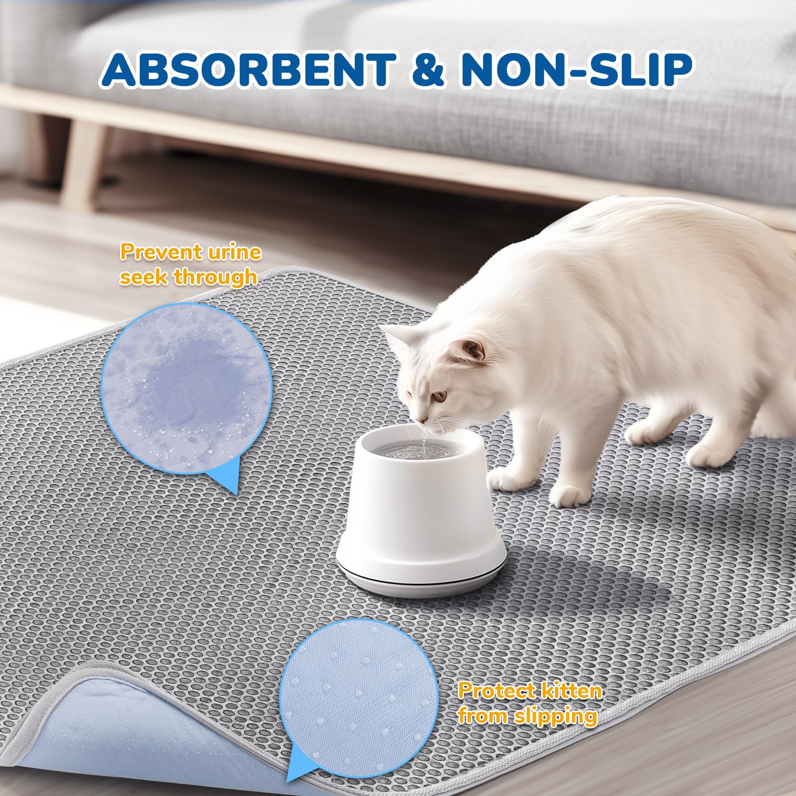 BurgeonNest cat litter mat urine-proof bottom helps protect underlying surfaces.