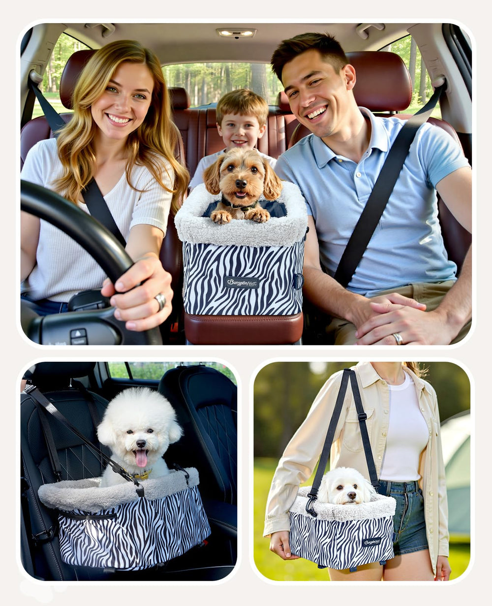 BurgeonNest dog car seat shows removable cushion for easy cleaning and comfort