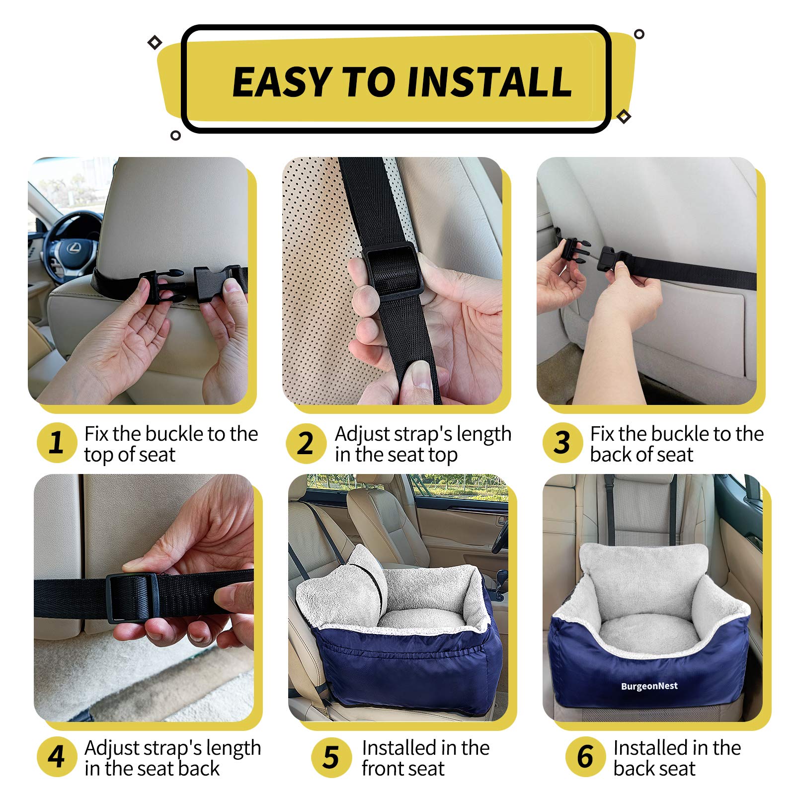 BurgeonNest dog car seat blue anti-slip bottom prevents shifting