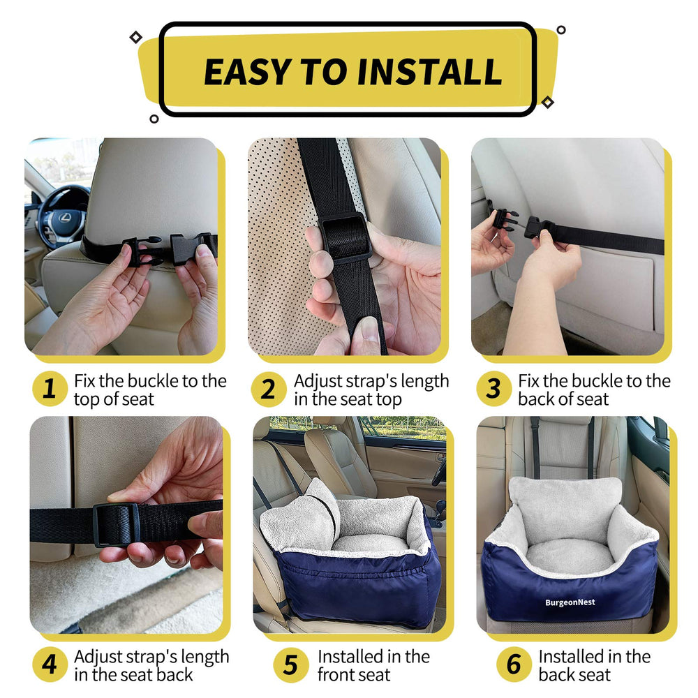 BurgeonNest dog car seat blue anti-slip bottom prevents shifting
