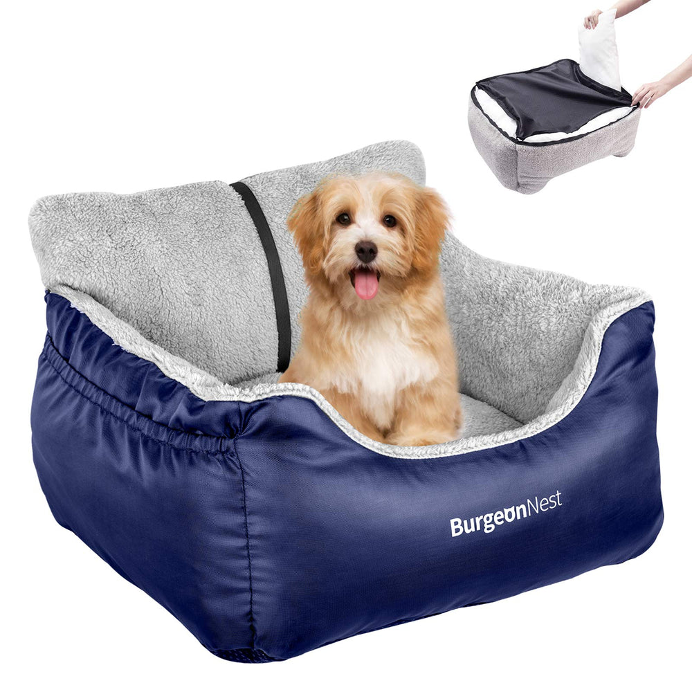 BurgeonNest dog car seat blue front-angle view shows secure travel space