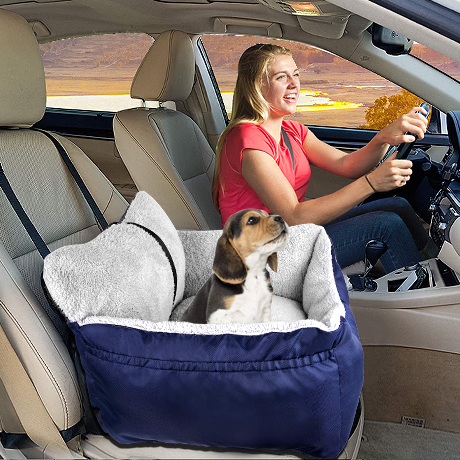 BurgeonNest dog car seat blue in-car installation demonstration