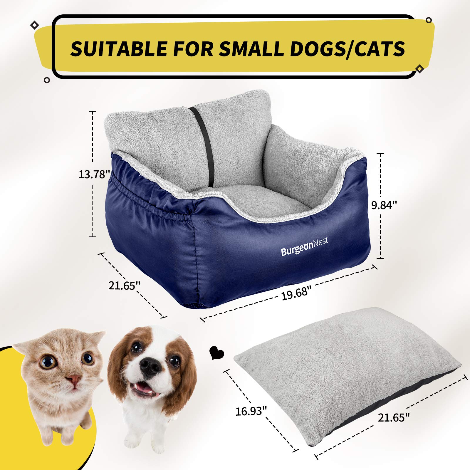 BurgeonNest dog car seat blue side perspective with plush bolster
