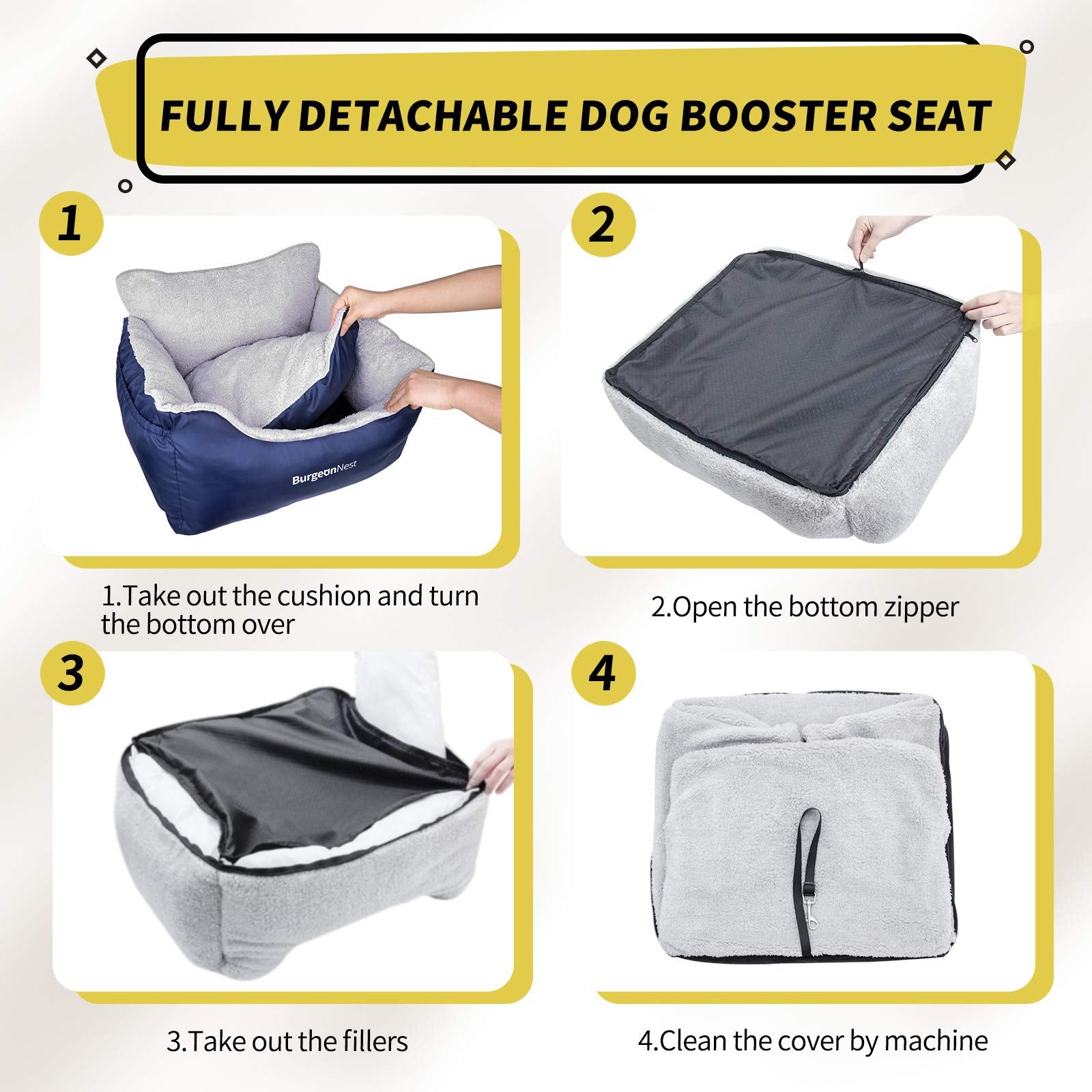 BurgeonNest dog car seat blue storage pockets for essentials
