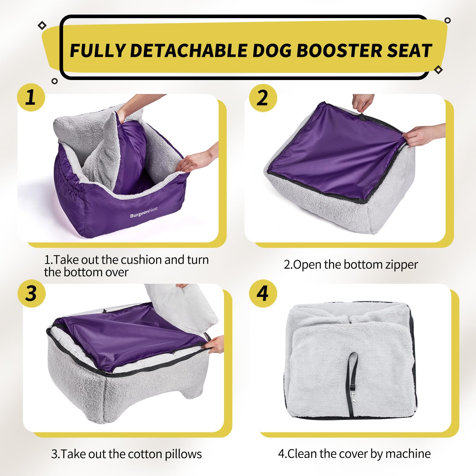 BurgeonNest purple detachable-washable car seat with zipper for cleaning
