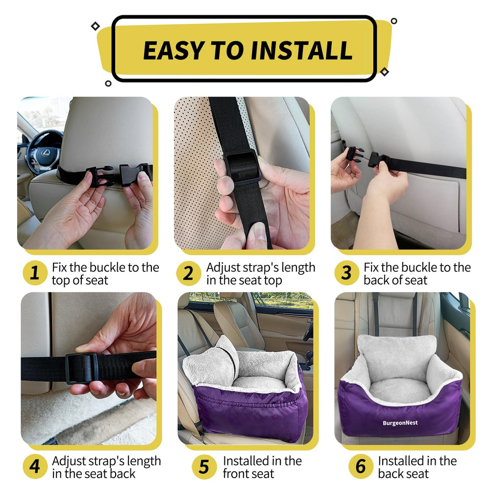 BurgeonNest purple car-seat installation with adjustable straps for fit