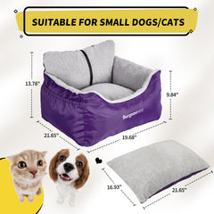 BurgeonNest purple dog car seat with side pocket for travel essentials