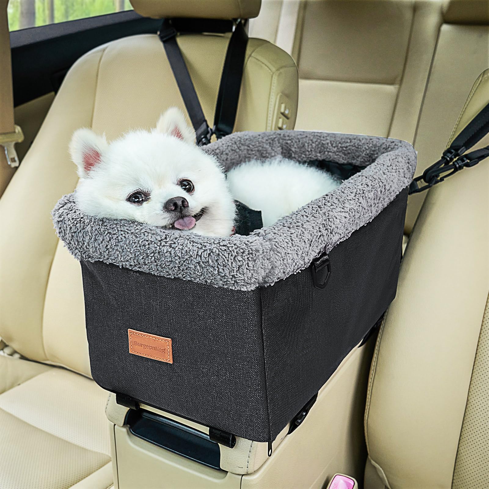 BurgeonNest dog carseat with metal frame providing sturdy travel support for small dogs