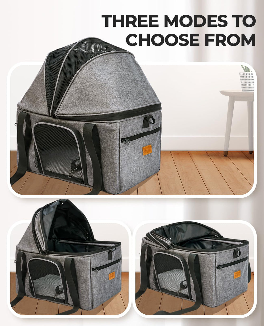 BurgeonNest top-expandable cat carrier adjustable straps and luggage sleeve for comfortable carry.