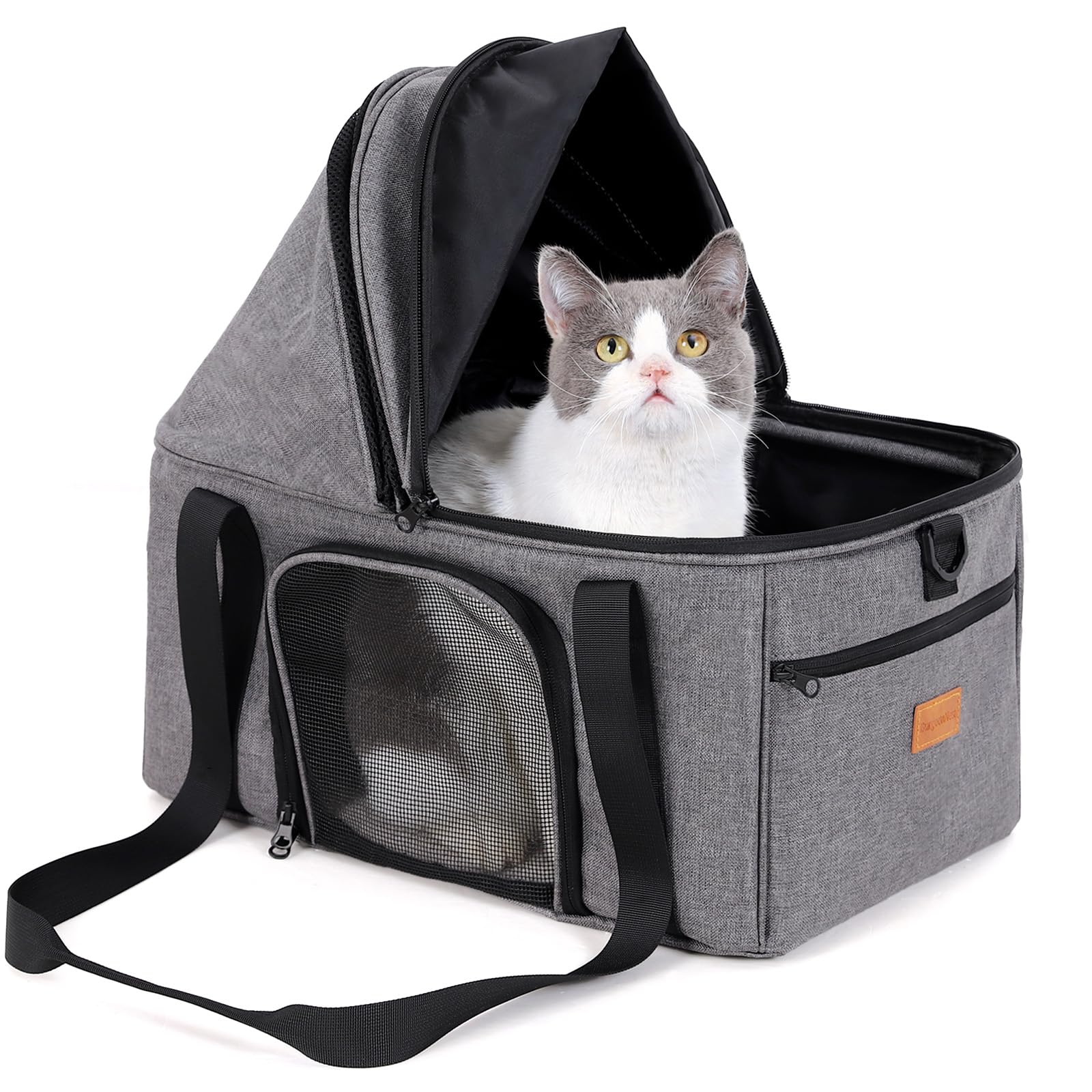 BurgeonNest top-expandable cat carrier front view highlights easy entry and ventilation.