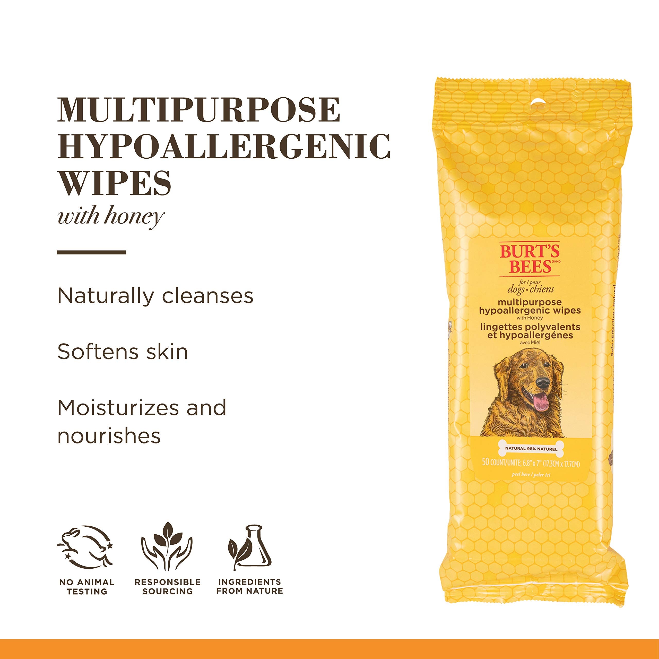 Burt's Bees for Pets odor-reducing wipe refreshing coat between baths.