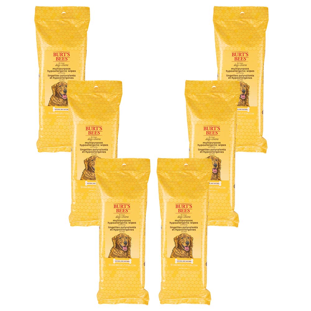 Burt's Bees for Pets packaging featuring multipurpose wipes for easy on-the-go grooming.