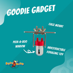 Busy Bird Goodie Gadget colorful toy display for parrot enrichment