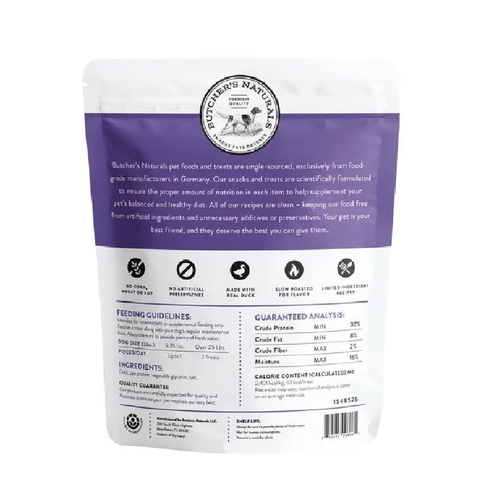 Butcher's Naturals real duck 75% meat for a satisfying chew.