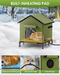 Butifoc heated outdoor cat house elevated dry base keeps paws dry on wet surfaces.