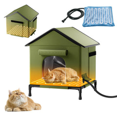 Butifoc heated outdoor cat house front view highlights sturdy winter refuge for outdoor cats.