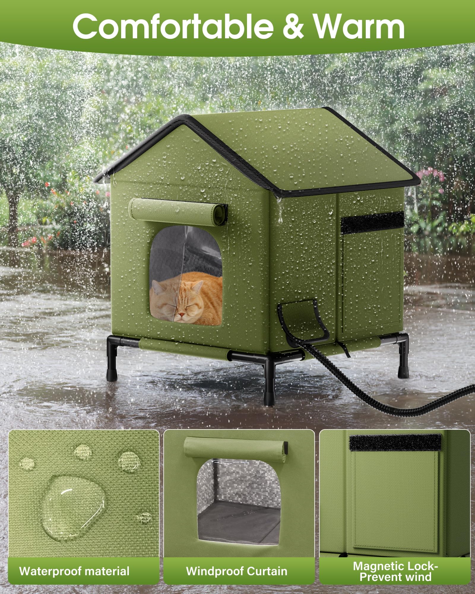 Butifoc heated outdoor cat house side view showcases durable weatherproof insulation for cold days.