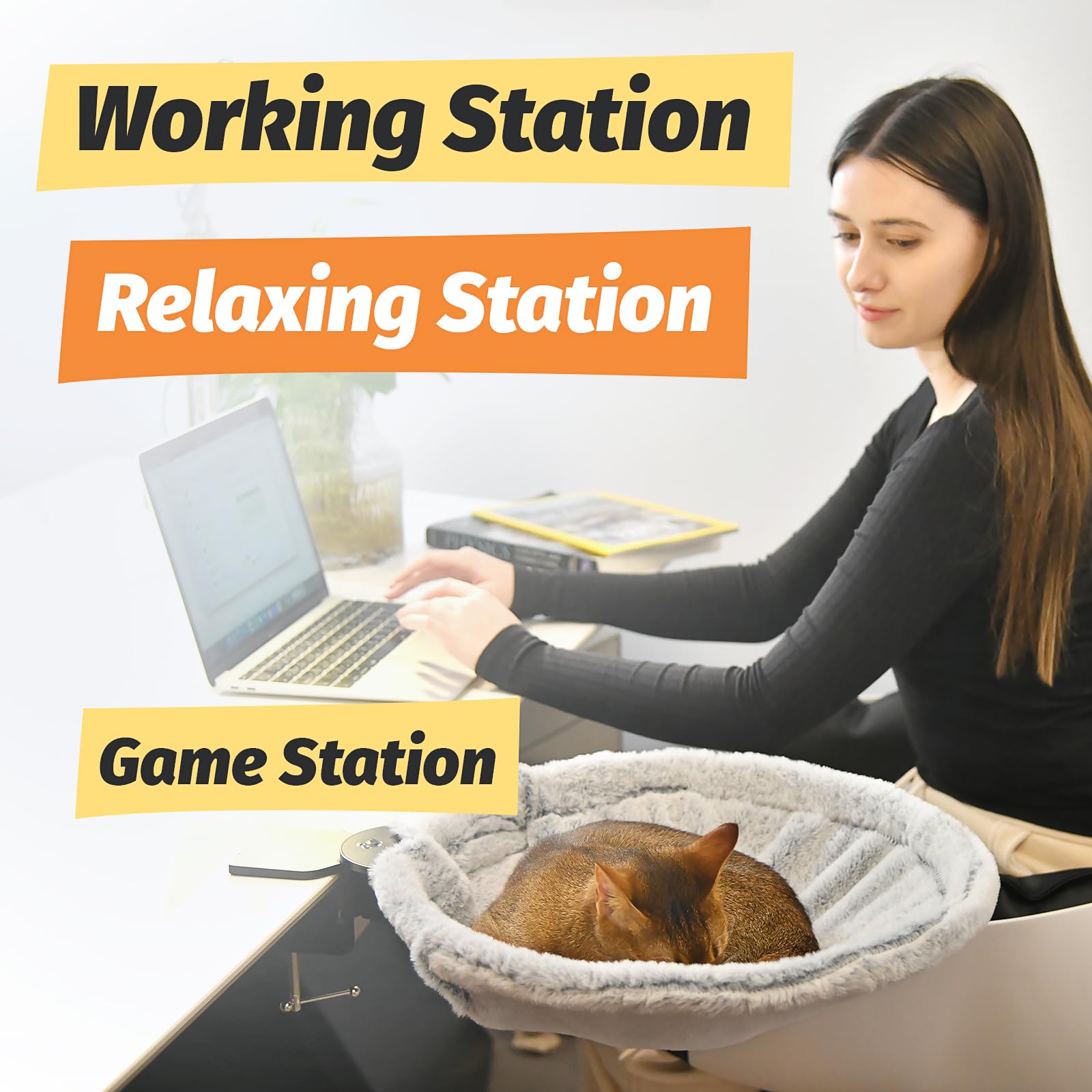 ButtonwoodNest space-saving desk cat bed showcases a modern, minimal design on a workspace edge.