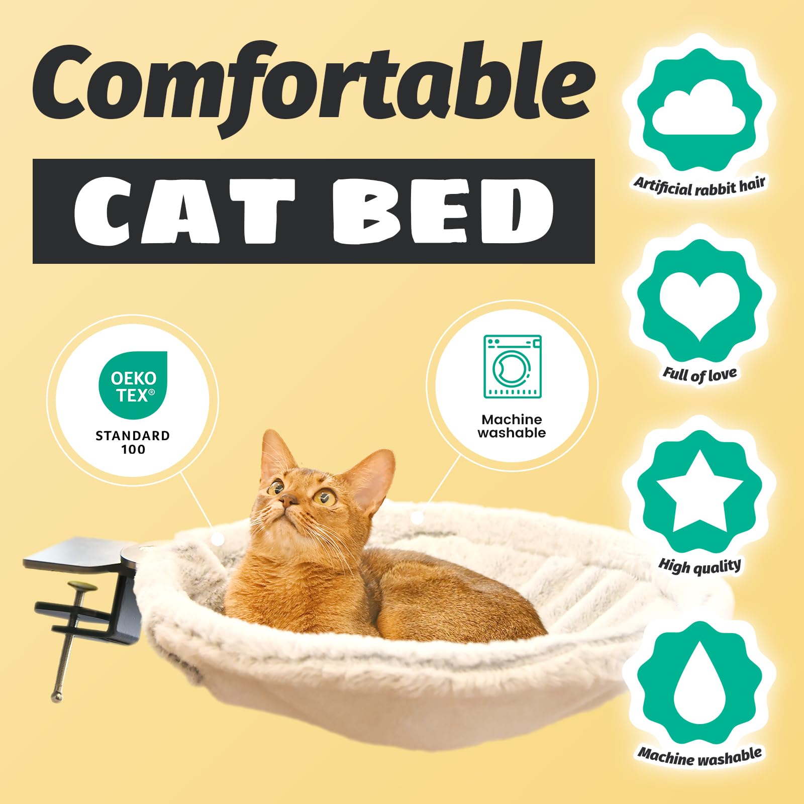 ButtonwoodNest desk cat bed features ultra-soft faux rabbit fur for a cozy nap surface.