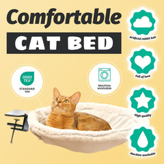 ButtonwoodNest desk cat bed features ultra-soft faux rabbit fur for a cozy nap surface.