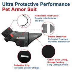 BUVUB dog protection vest adjustable strap and neck collar for secure protection.