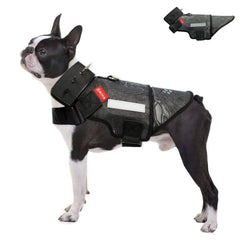 BUVUB dog protection vest front view with bendable steel plate for versatile protection during outdoor adventures.