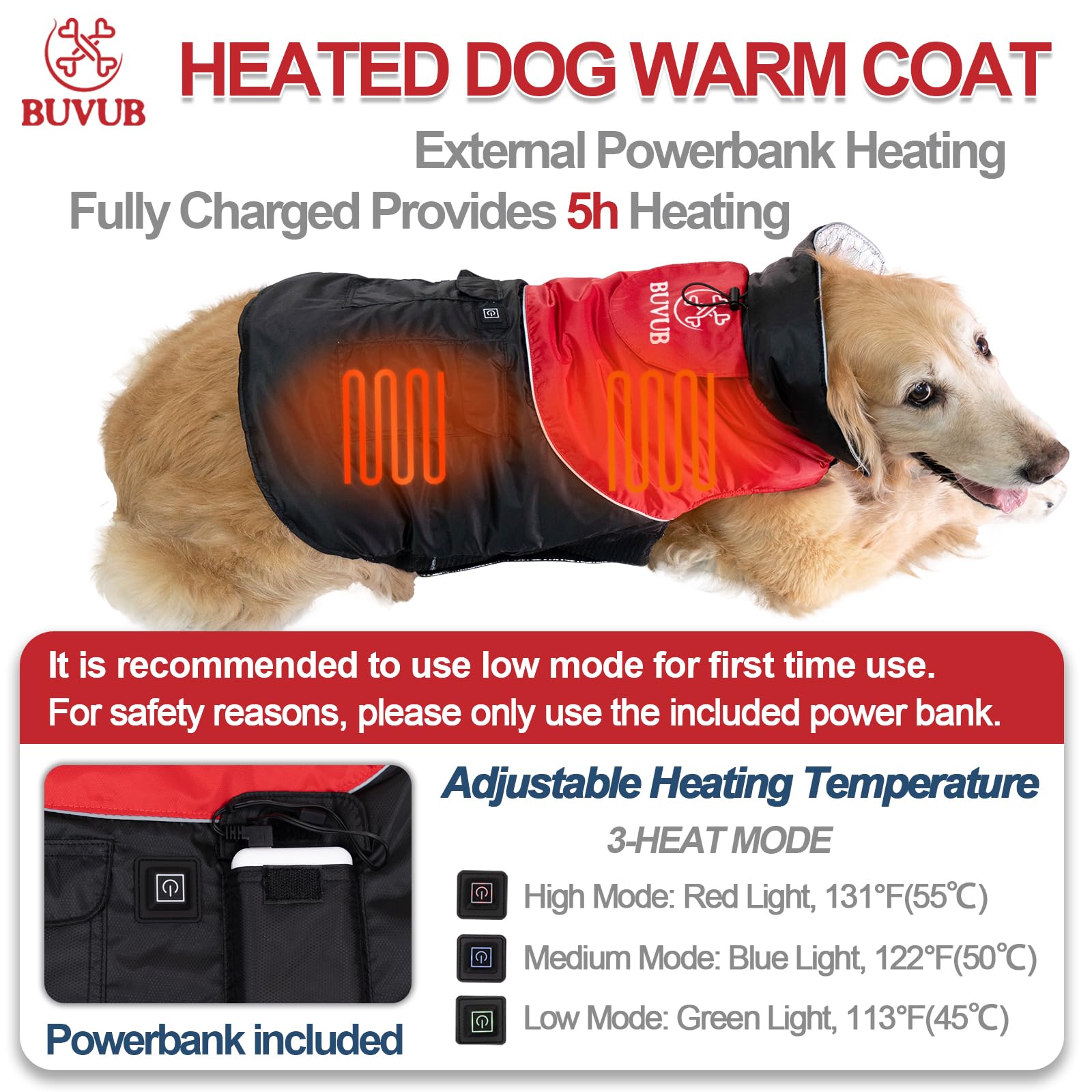 BUVUB heated coat side view highlights ergonomic fit for comfortable outdoor wear.