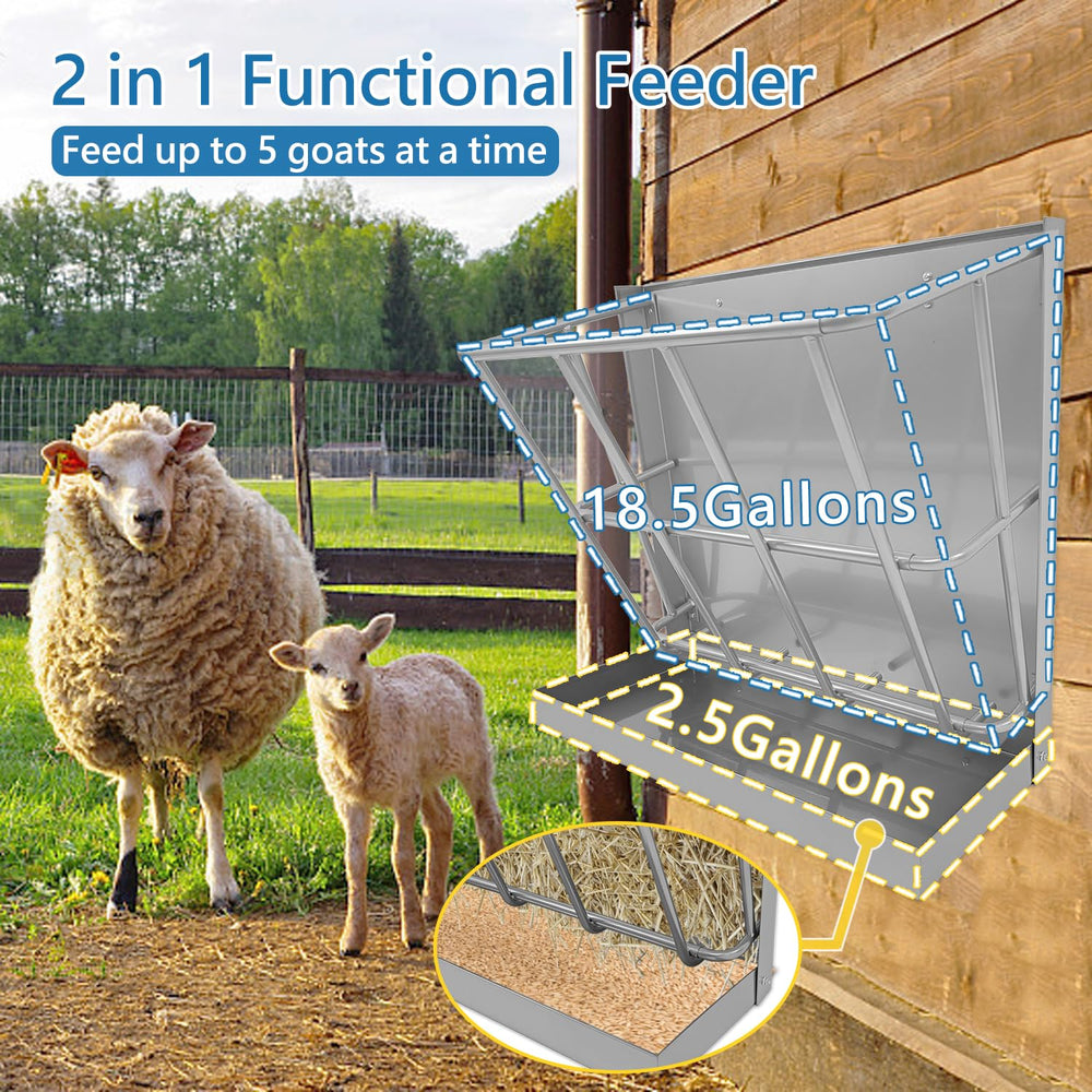 BUYYAH 2Pcs hay feeder goat detachable tray demonstrates convenient 2-in-1 use.