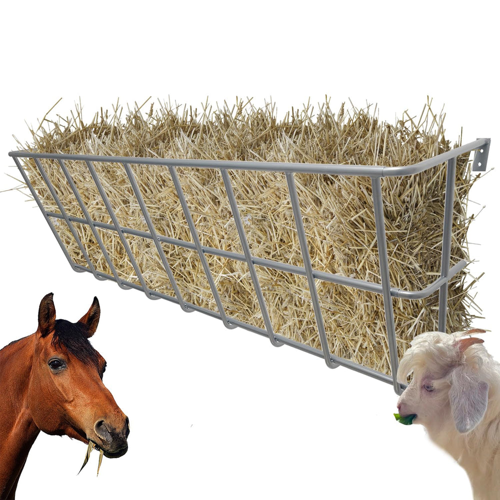BUYYAH 55-inch hay feeder wall-mount saves space and reduces waste.