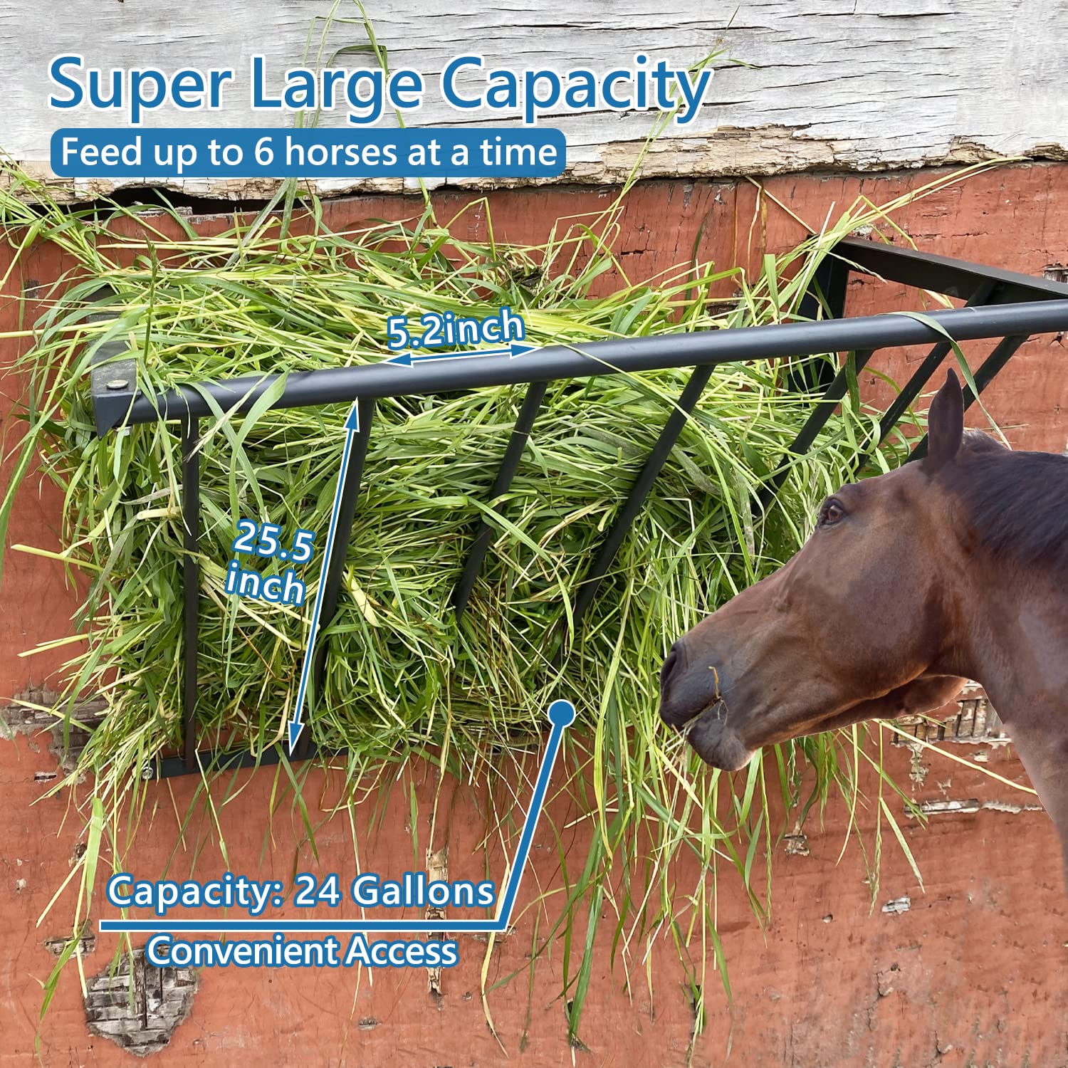 BUYYAH hay feeder 24-gallon capacity enables longer feeding intervals.