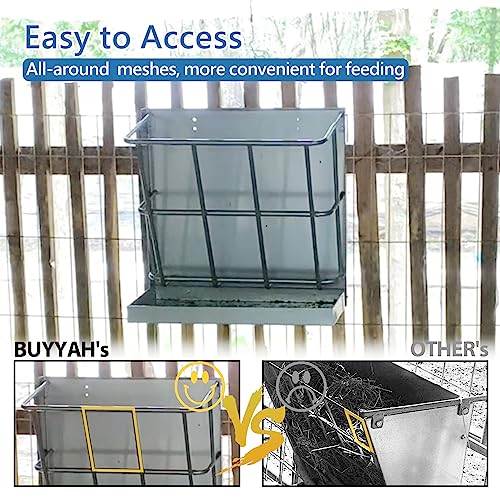 BUYYAH hay feeder detachable grain tray in use for combined hay and grain feeding