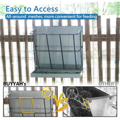 BUYYAH hay feeder for sheep pen illustrates sturdy installation outdoors.