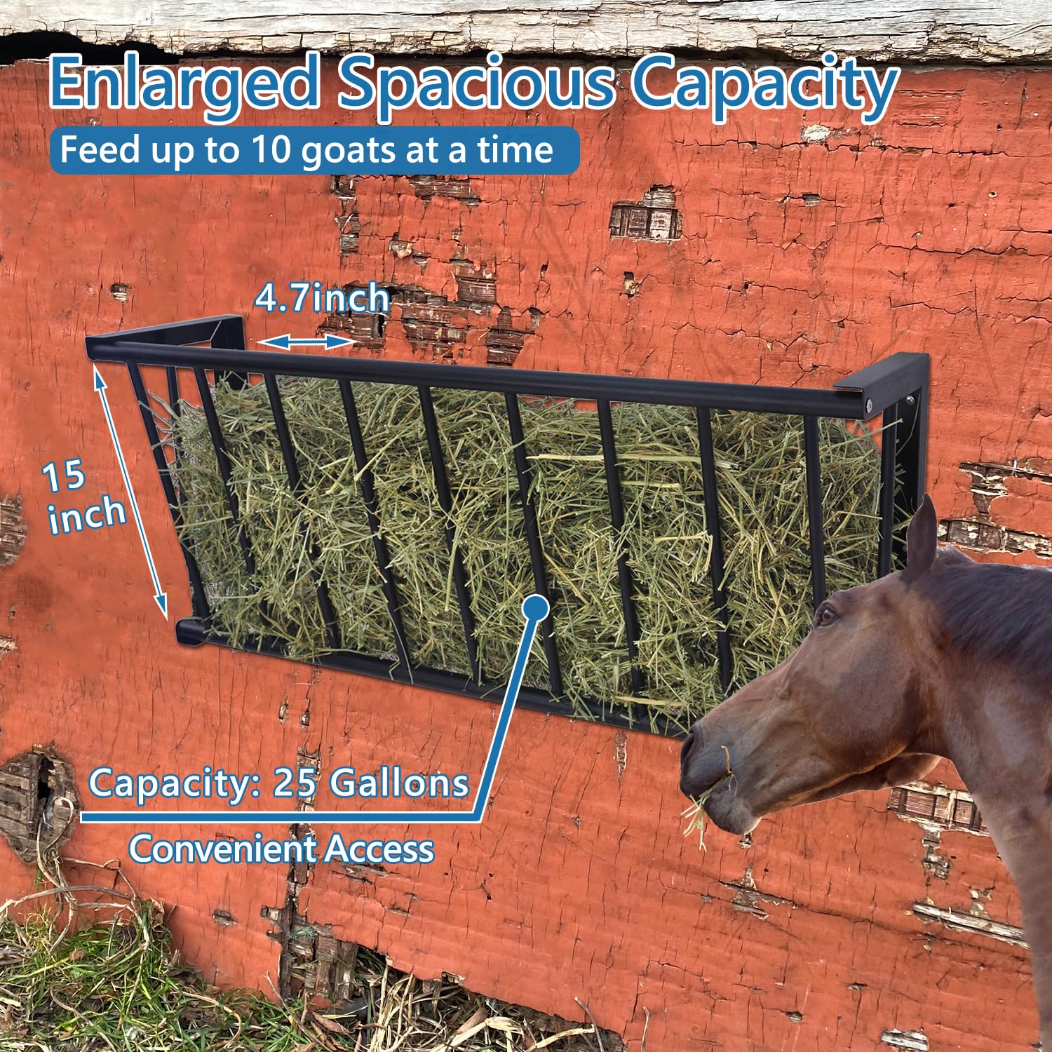 BUYYAH hay rack open-top design for multi-animal grazing.