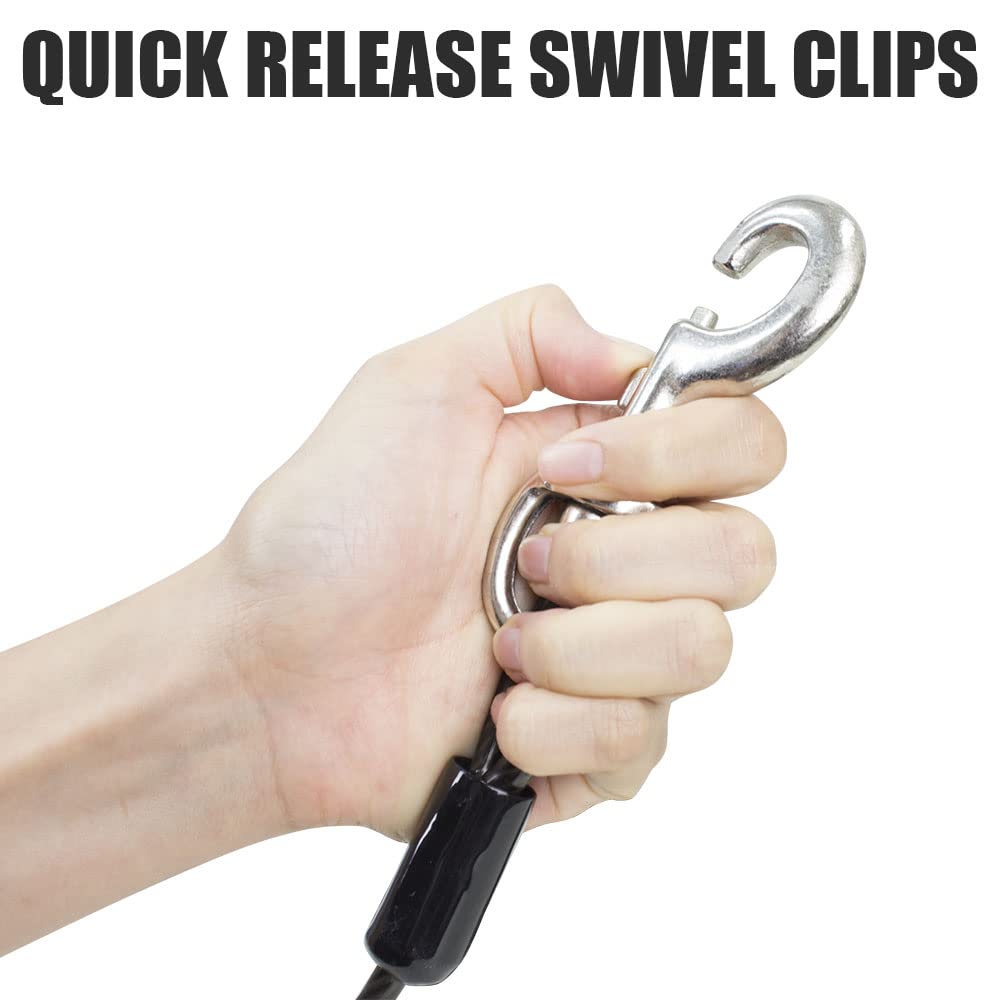 BV Dog Tie Out Cable with 360-degree swivel keeps your dog from tangling.